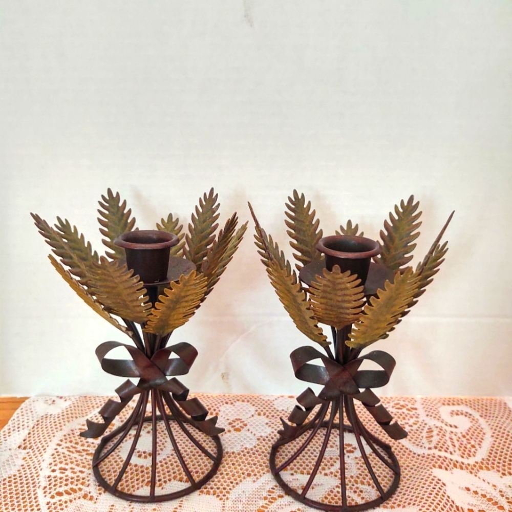 Wheat Metal Candle Holders set of 2